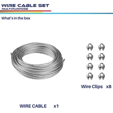 Wire Rope and 8 Pcs Clips Wire Cable Galvanized Metal Clamp for Sun Shade Sail