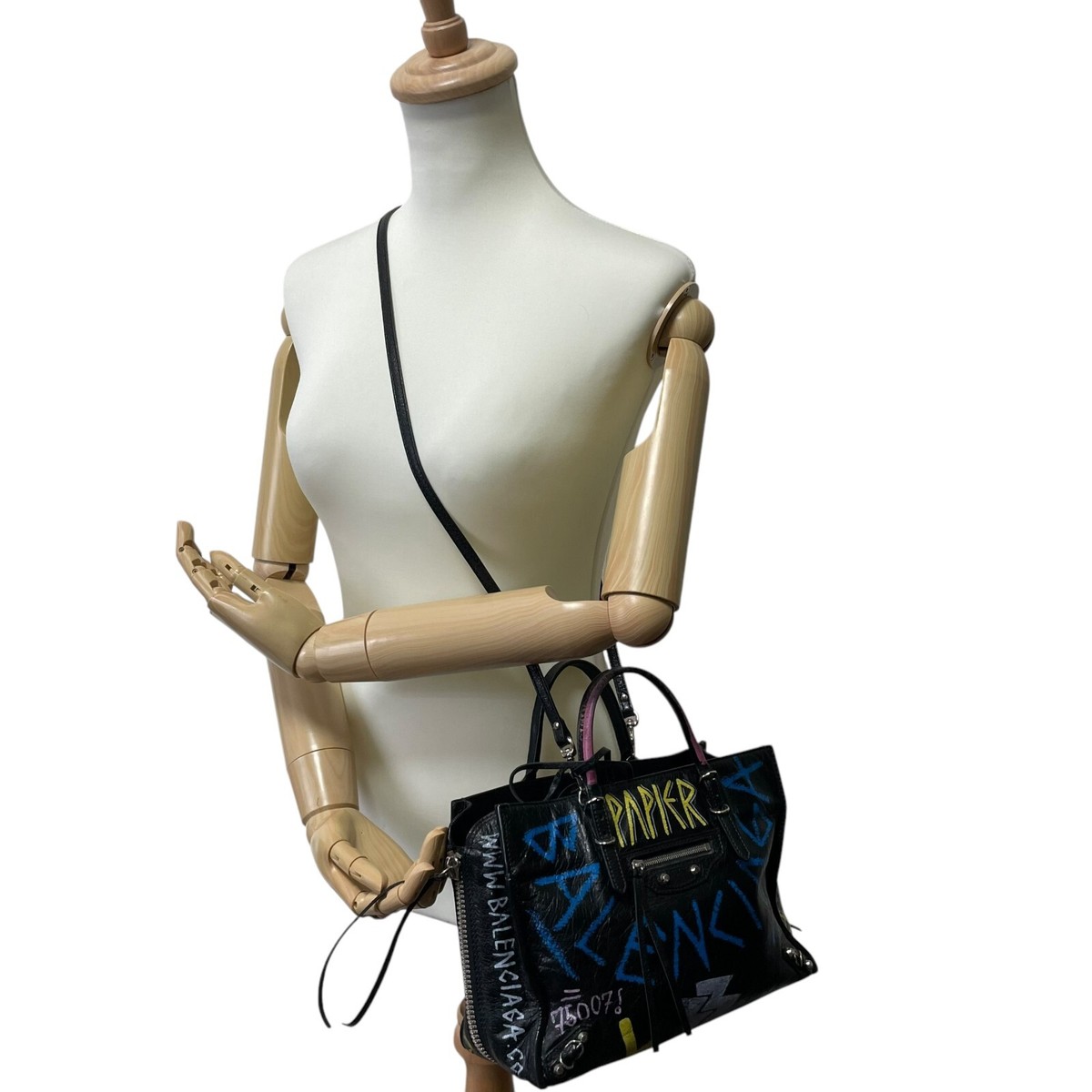 BALENCIAGA Paper A6 Graffiti 2WAY Shoulder Bag Handbag Black