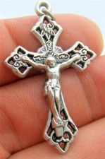 MRT  Fancy Rosary Crucifix Catholic Cross Pendant Medal Italian Made Gift 1.5"