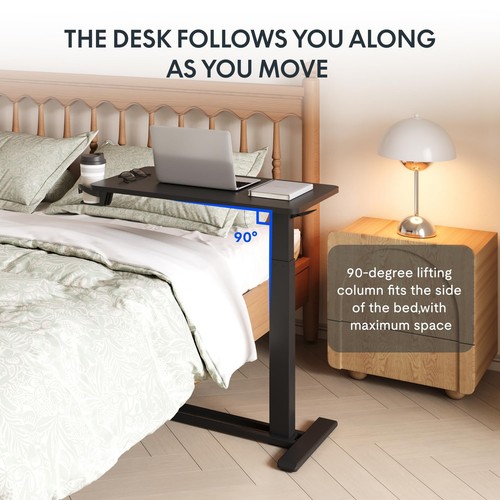 H7 Adjustable Overbed Bedside Table with Wheels Pneumatic Mobile Standing Des... - Picture 3 of 8