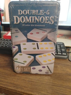 Double-6 Dominoes Game Gallery Tin W/ 28 Color Dot Dominoes / NEW