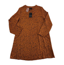 Heyson Midi Dress Tunic Womens L Large Orange Cheeta Print NWT Roll-Tab Sleeves