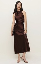 New With Tags Reformation Brown Silk Cassette Maxi Dress Size 10