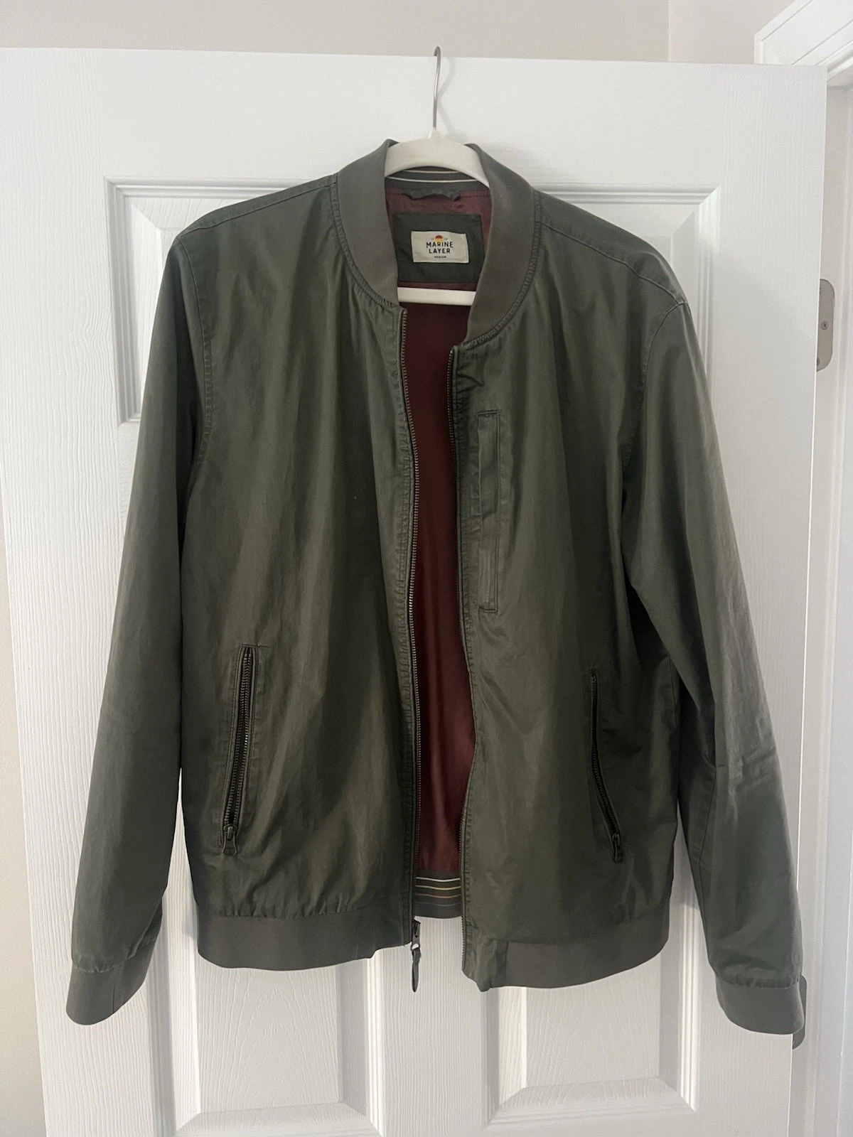 Marine Layer Green Lined Bomber Jacket Full Zip Nylon Shell Regular Fit M - product detail image 2