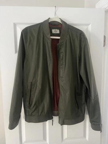 Marine Layer Green Lined Bomber Jacket Full Zip Nylon Shell Regular Fit M image 2