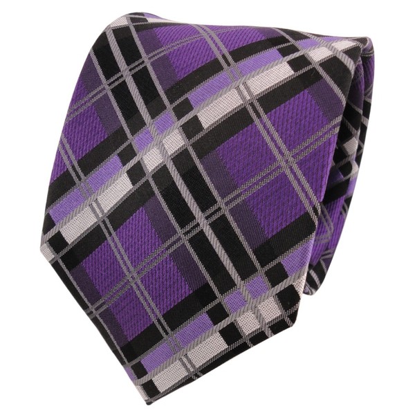 Tigertie Designer Seidenkrawatte Lila Grau Schwarz Silber Kariert - Krawatte-image