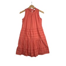 Loft Sleeveless Tiered Eyelet Mini Dress size XS Petite Orange
