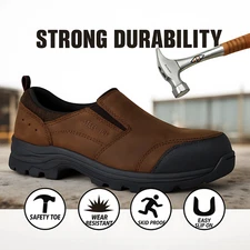 Mens Wide Width Slip-On Steel Toe Work Shoes Slip Resistant Safety Work Sneakers