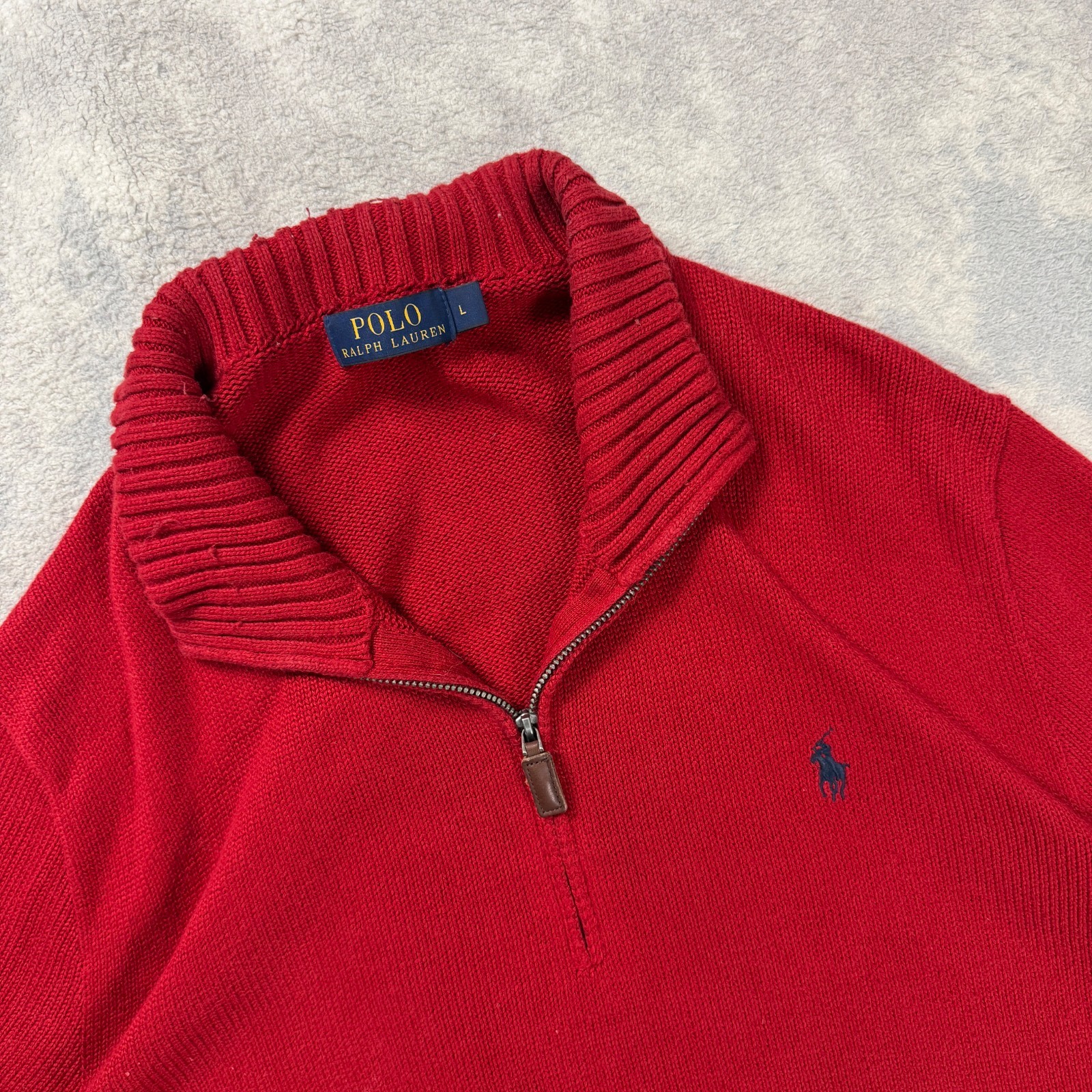 Vintage Polo Ralph Lauren 2000's Quarter Zip Red Oversized Lrg Knitted Jumper image 2