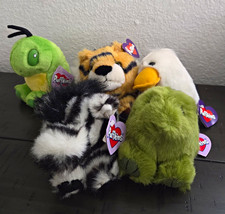 Puffkins Vintage Mini Beanbag Plush Lot of 5 Tiger Duck Turtle Frog Zebra 1997