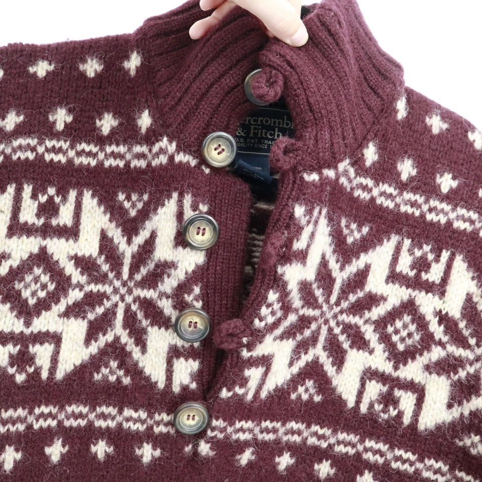 Suéter de Lana Abercrombie & Fitch Para Hombre L Borgoña Preparación Nórdico Clásico Cálido Rústico Foto 4 de 4