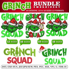 Grinch Squad Embroidery Design, Christmas Embroidery Design, 16 Size Zip Deliver
