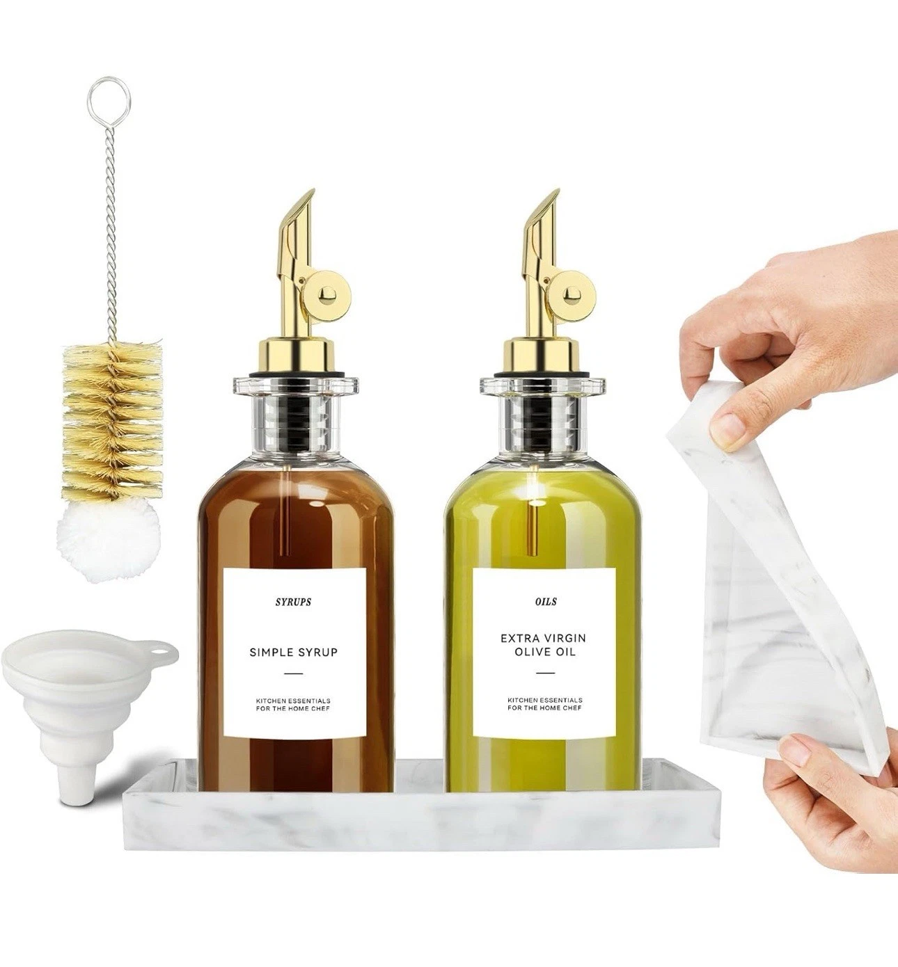 Gold Weighted Glass Oil and Vinegar Dispenser Set - 350ml Olive Oil Gold Color