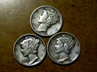 Nice Better Date Problem FREE 1929PDS 3 Coin Mercury Silver Dime Year Set O1