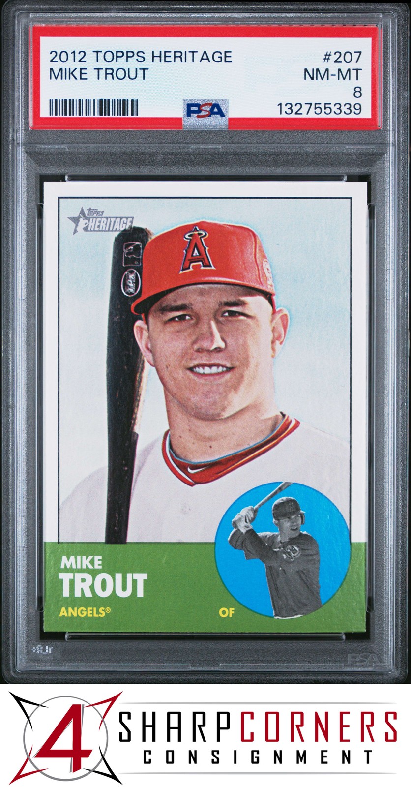 2012 TOPPS HERITAGE #207 MIKE TROUT ANGELS PSA 8