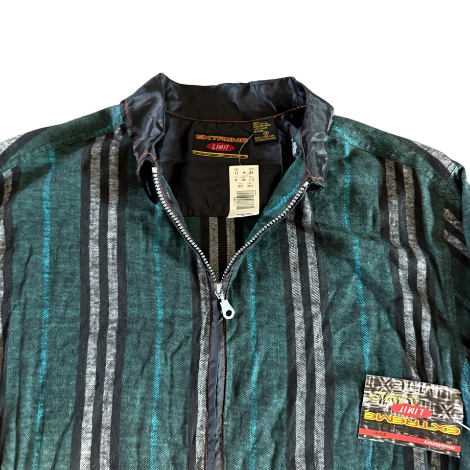 Camisa Extreme Limit Verde Rayas Cremallera Frontal Manga Larga Para Hombre Mediana Nueva Con Etiquetas Foto 2 de 3