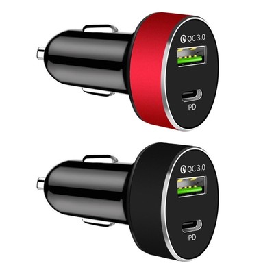 2 in 1 USB C+USB Car Charger Adapter Multiple Splitter with PD3.0 QC3.0