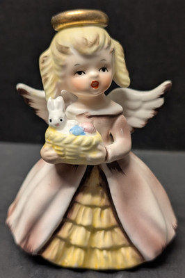 Vintage Inarco Porcelain Blonde Girl Easter Bunny Rabbit Basket E-1187 *Read*