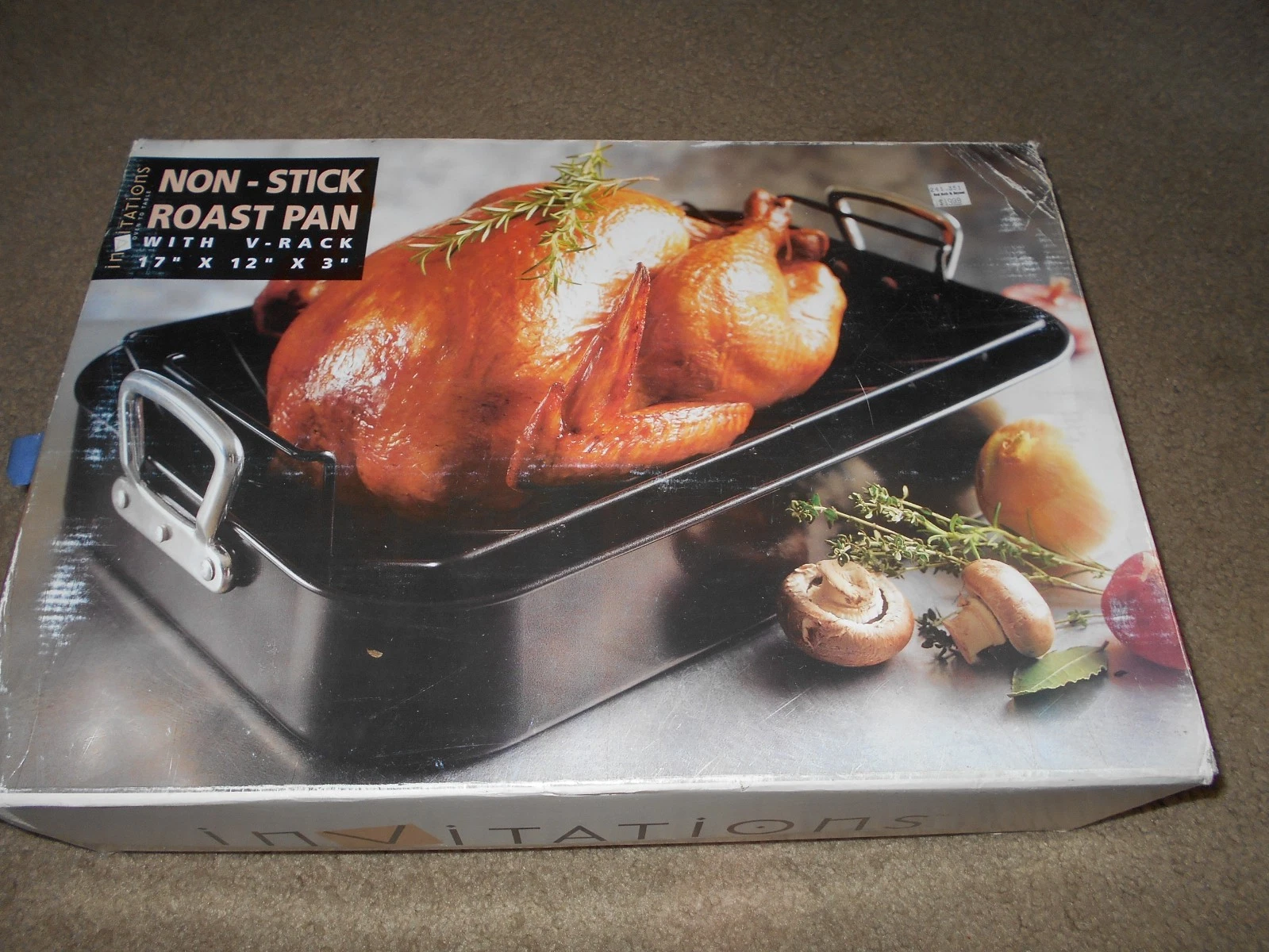 Roasting Pan 17" x 12 x 3 Large Turkey Roaster Lasagna Pan V Rack & Cooling Rack