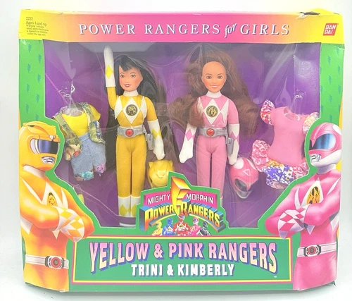 Vtg 1994 Bandai POWER RANGERS FOR GIRLS Yellow & Pink Ranger Trini Kimberly *NEW