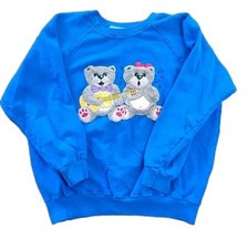Vintage Blue Fuzzy Bear Sweatshirt Pinwheels 80'S/90'S SZ SM 