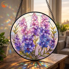 Purple Flower Stained Glass Suncatcher: Floral Window Hanging Decor