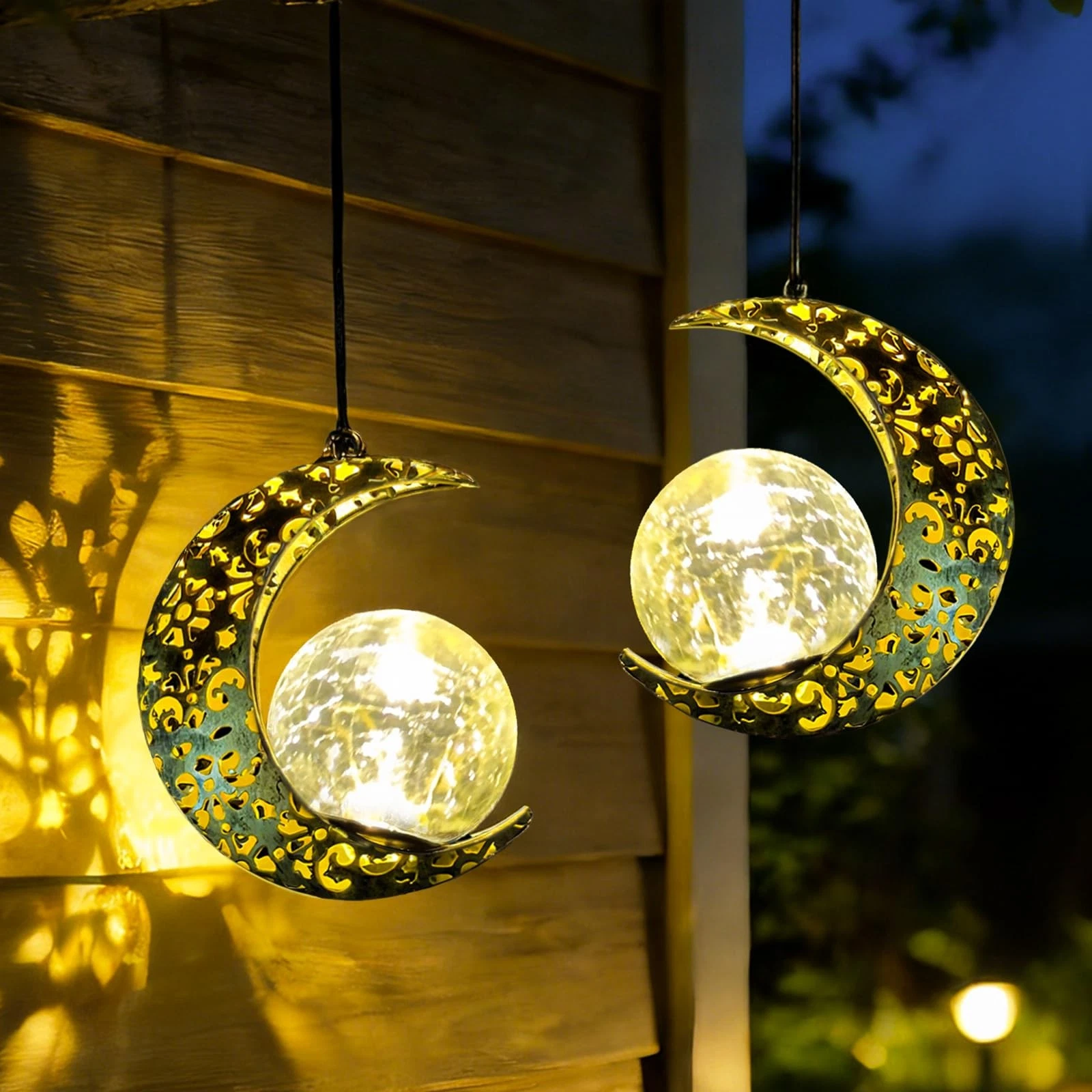 Hanging Solar Lights Outdoor Lanterns Garden Decorations, 2 Pack Moon Lights ...