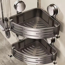 Corner Shower Shelf with Suction Cup No Drill Bathroom Storage 1 Rack with Hooks