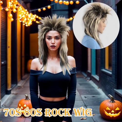 Parrucca donna anni 70 80 nera glam rock diva abito fantasia spillo mullet punk Joan Jett - Foto 6 di 16