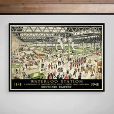 Waterloo Station London Centenary Train Travel Tourism Print Poster Vintage Art