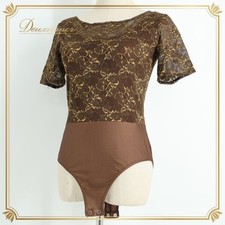 Chacott Brown Floral Lace Leotard M Ballroom Dance Costumes Stretch Nylon
