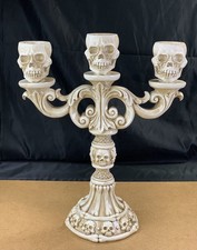 New Resin Skull Goth Tri-Candle Holder Halloween Scary Candelabra by At Home NOS