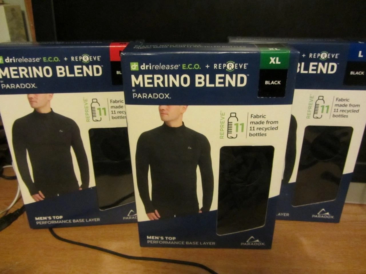 mens Paradox merino blend Performance Base Layer top 1/4 zip black M, L or XL