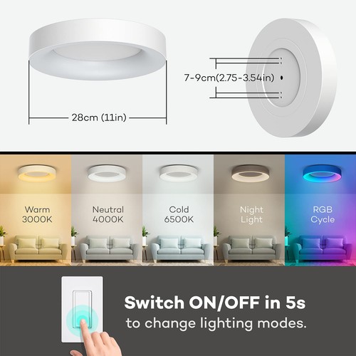 RGB Flush Mount Ceiling Light with Remote Control, 2400LM Dimmable Ceiling Li... - Picture 8 of 8