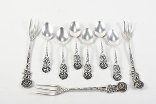 C62Q10 Silber 800 Hildesheimer Rose 3x Kuchengabel und 6x Mokkalöffel