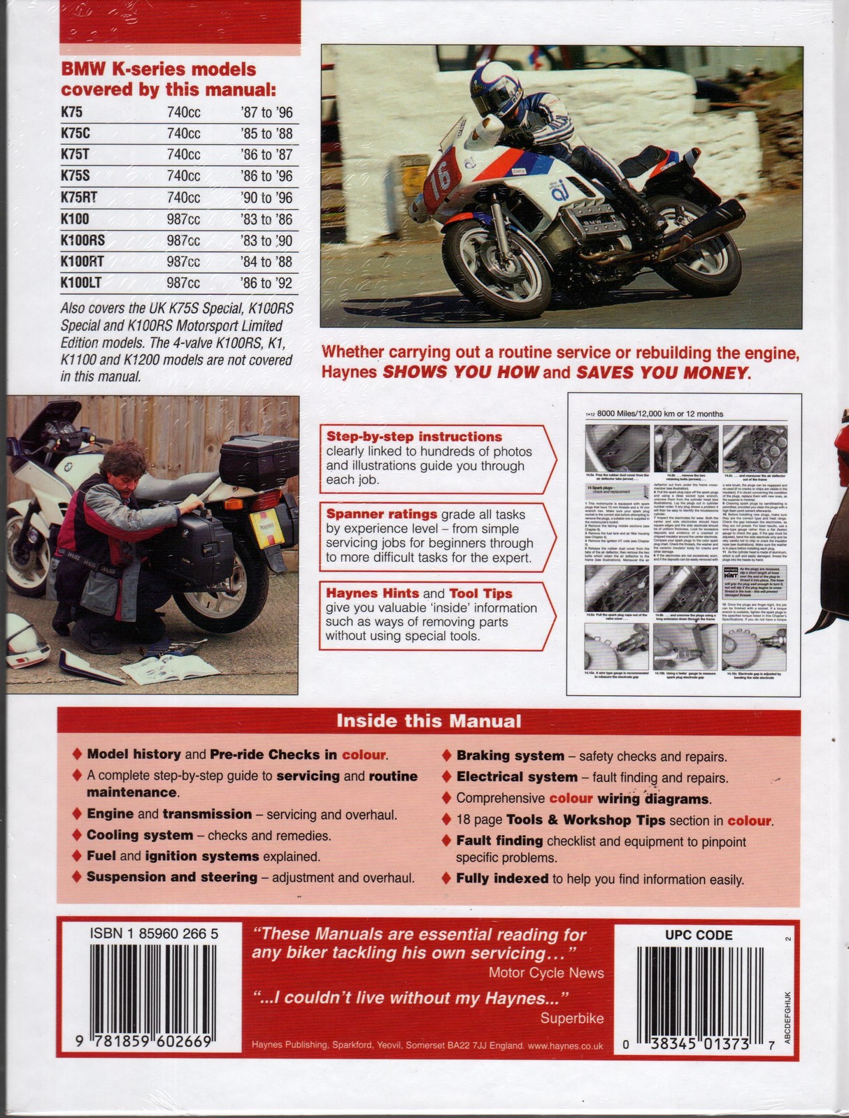 HAYNES BMW 1983-1992 K100 & K75 1985-1996 SERVICE REPAIR MANUAL (1373 ...