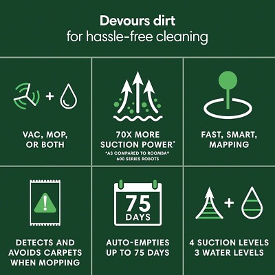 iRobot Roomba 105 Combo Vacuum & Mop + AutoEmpty Dock, LiDAR, Self