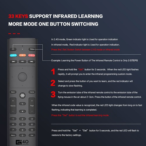 G40S 2,4 G Wireless Air Mouse Sprachfernbedienung für PC Projektor Android TV Bo - Bild 5 von 12