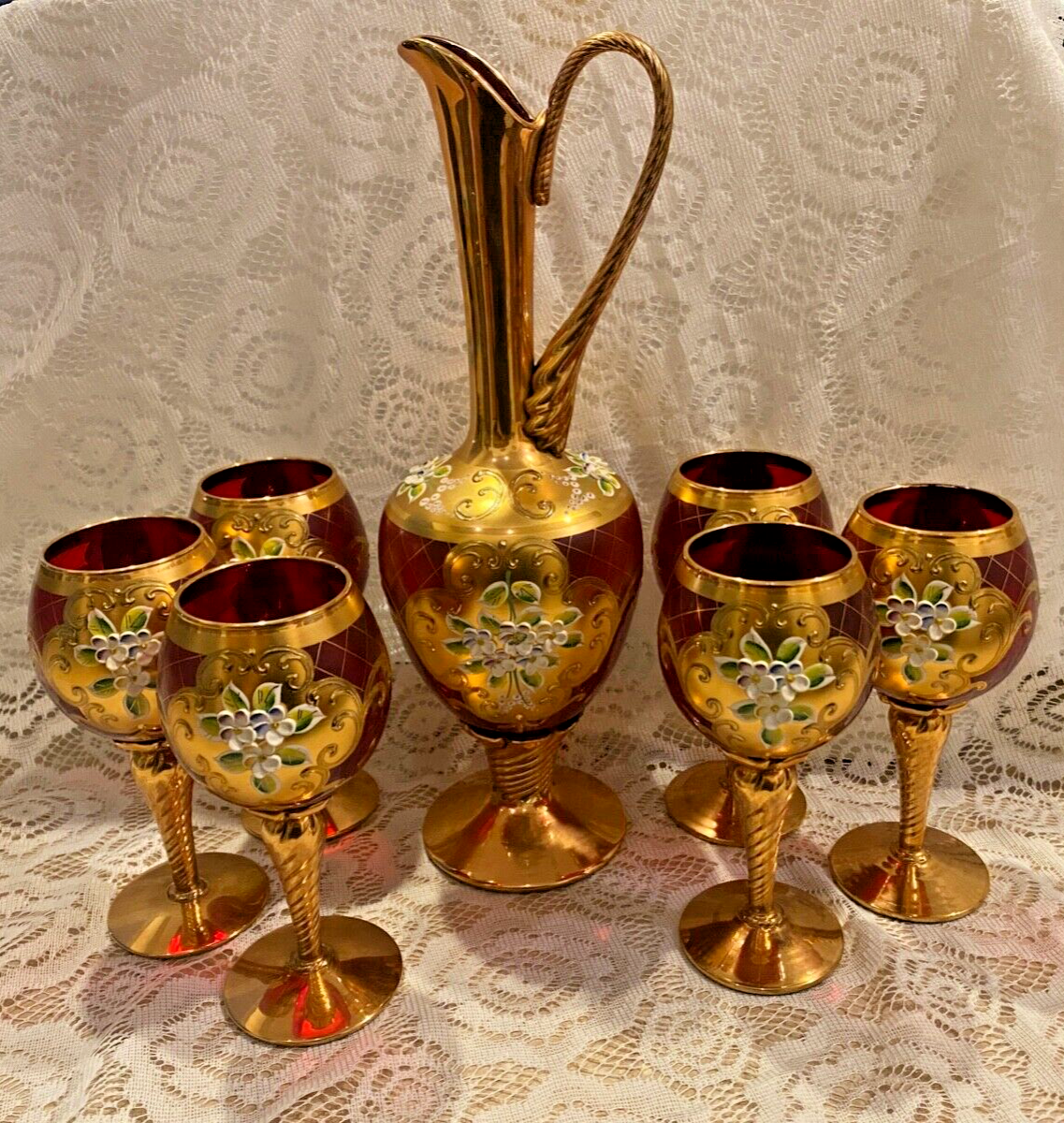 Murano Glass Salvadori Hand Signed & Painted 24KT Ruby Decanter