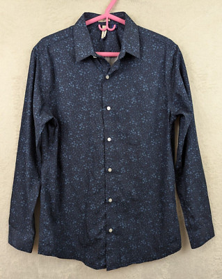 Artefact sz M Slim Fit Shirt cotton dark blue with design buttons ls 8007