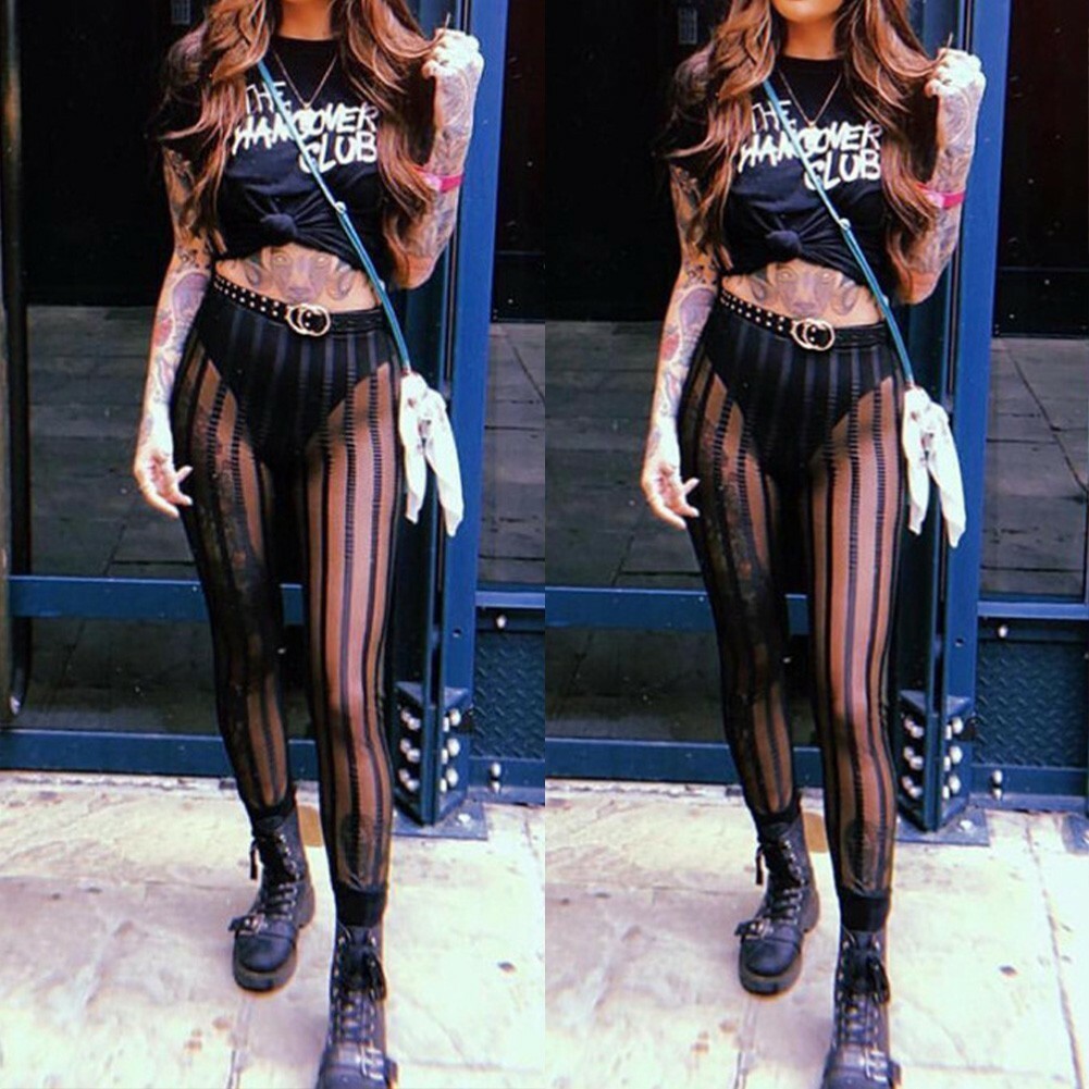 High Waist Mesh Striped Clubwear Yoga Pants for Women