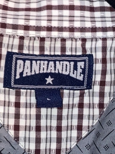 Mens Panhandle Slim Western Shirt Size Large Grey Cross Hatch Print Button Down - Picture 4 of 5