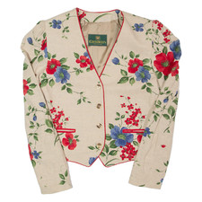 Vintage Giesswein Womens Blazer Jacket Cream Linen 90s Floral Uk 12