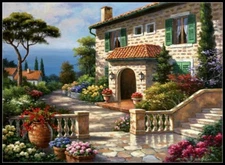 Villa Delle Fontana - DIY Chart Counted Cross Stitch Patterns Needlework 14 ct 