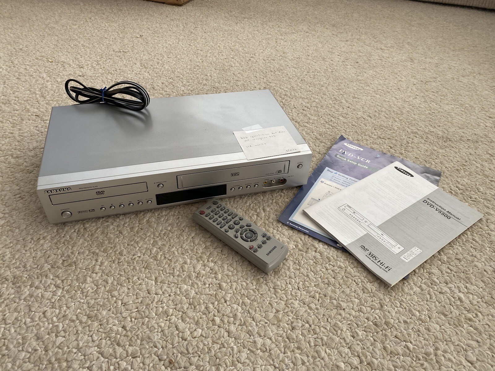Samsung DVDV5500 DVD VCR VHS 4 Head Combo with Remote & Manual, DVD