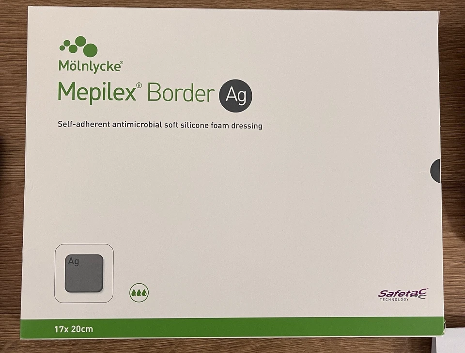 Mepilex Border AG 17cm x 20cm Bordered Silver Foam Dressings. Sealed Box of 5