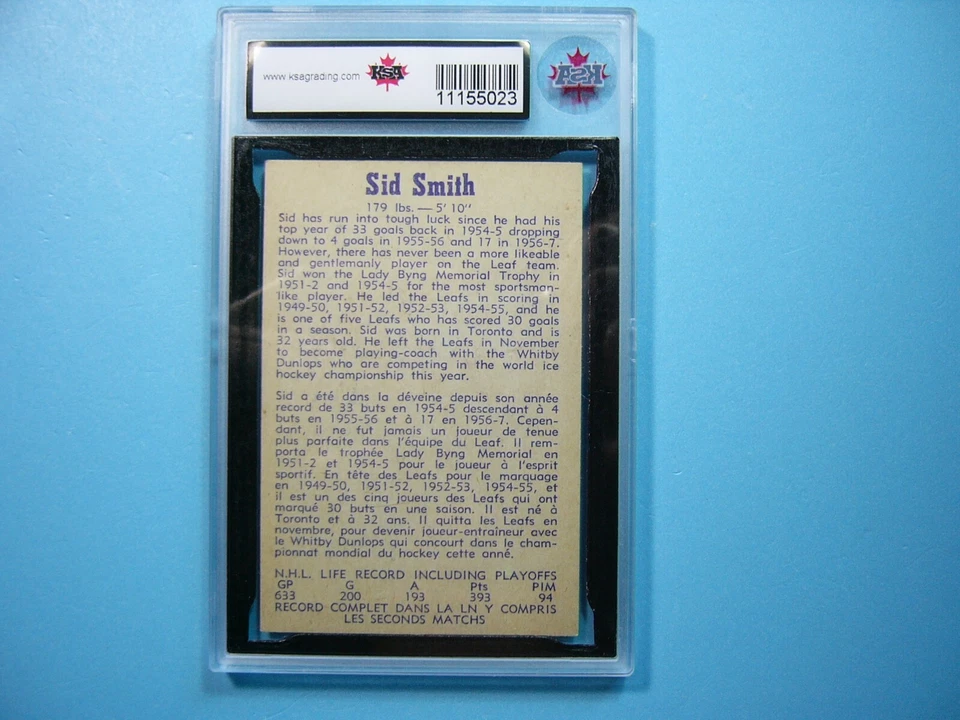 1957/58 PARKHURST NHL HOCKEY CARD #10 SID SMITH KSA 7.5 NM+ SHARP!! PARKIE - Image 2 of 4