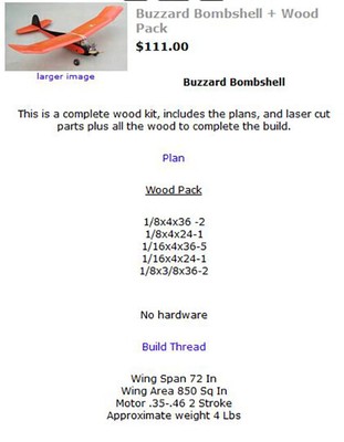 Buzzard Bombshell  laser cut short kit and plans + wood pack