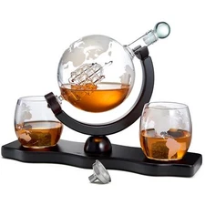 Whiskey Decanter Globe Set with 2 Etched Whiskey Glasses - Gifts for Men Dad ...