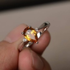 0.85ct Lab-Created Yellow Citrine Solitaire Engagement Ring 9k White Gold Plated